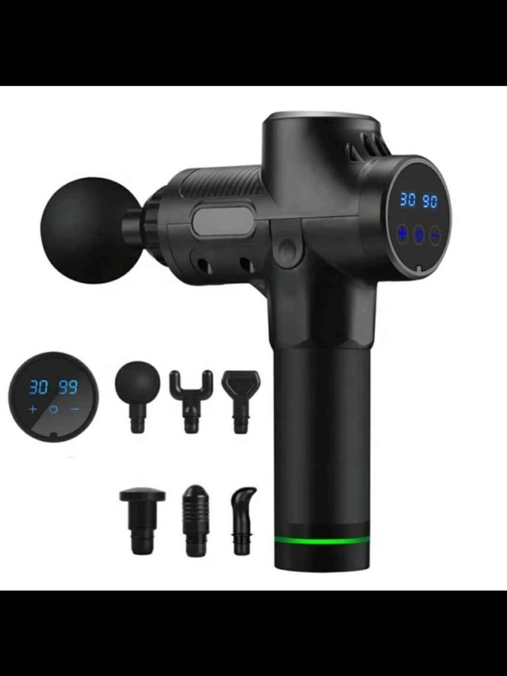 Black Percussive Massage Gun with 6 Attachments